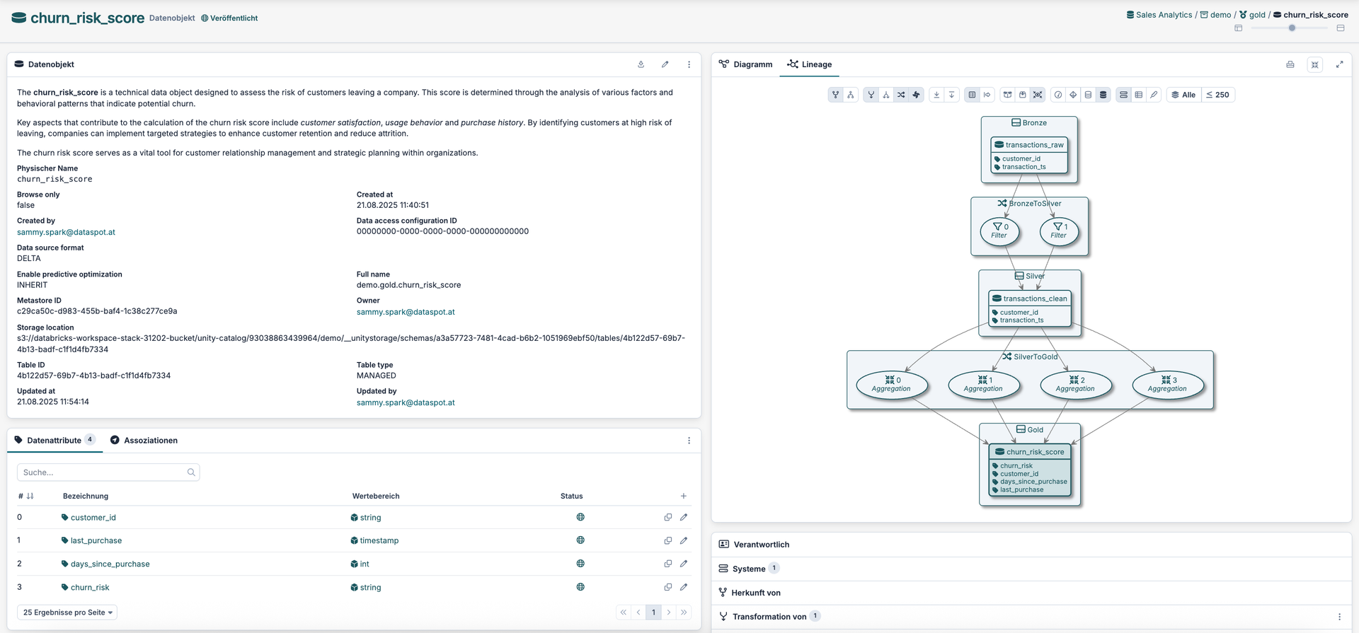 Screenshot des databricks-Connectors in der Software dataspot.